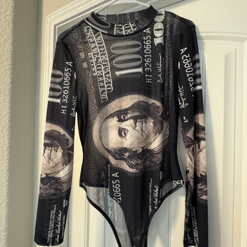 Black and White Money Print Bodysuit